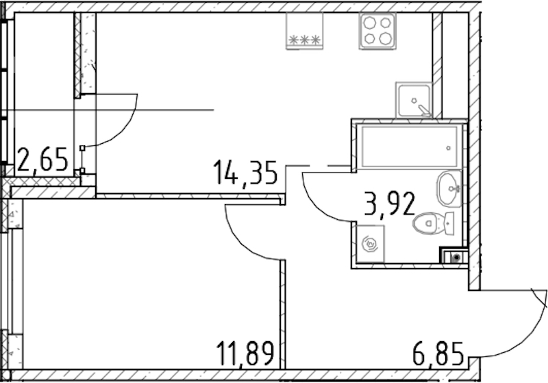 1-комнатная квартира 37.01 м², 7/23 эт., ЖК «Город Первых»